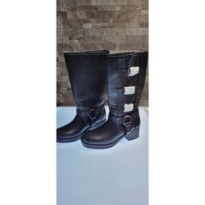 Sugar Womens Heiro Black Knee High Boots Size 6.5 Moto Riding Bucle Style